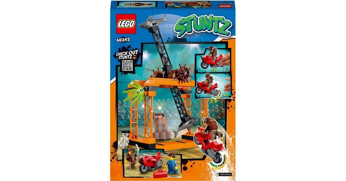 LEGO 60342 City Stuntz Stunt Racer Minifigur Haiangriff-Stuntchallenge, Konstruktionsspielzeug Inkl. und Motorrad