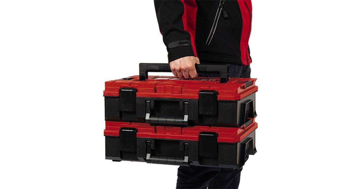 Einhell Systemkoffer E-Case Rasterschaumstoffeinlage foam, Werkzeugkiste schwarz/rot, S-F incl. mit grid
