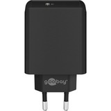 goobay USB-C Schnellladeset, PD, 65 Watt, USB-C Textilkabel, Ladegerät schwarz, 1x USB-C PD, 1 Meter Kabel