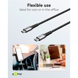 goobay USB-C Schnellladeset, PD, 65 Watt, USB-C Textilkabel, Ladegerät schwarz, 1x USB-C PD, 1 Meter Kabel