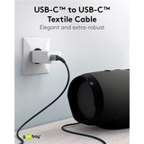 goobay USB-C Schnellladeset, PD, 65 Watt, USB-C Textilkabel, Ladegerät schwarz, 1x USB-C PD, 1 Meter Kabel