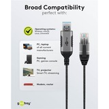 goobay Ethernet-Adapterkabel USB-A 3.2 Gen1 > RJ-45, Slim schwarz/grau, 5 Meter