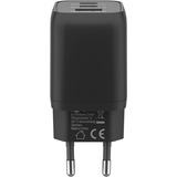 goobay USB-C Schnellladegerät Nano, PD, GaN, 65 Watt, USB-C Textilkabel schwarz, 1x USB-A, 2x USB-C PD, Quick Charge 3.0, 1 Meter Kabel