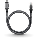 goobay Ethernet-Kabel USB-C 3.2 Gen2 Stecker > RJ-45 Stecker, LAN-Adapter schwarz/silber, 5 Meter, geflochtener Textilmantel