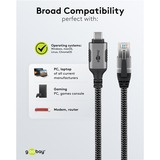 goobay Ethernet-Kabel USB-C 3.2 Gen2 Stecker > RJ-45 Stecker, LAN-Adapter schwarz/silber, 5 Meter, geflochtener Textilmantel