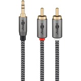 goobay Plus Audio Adapterkabel AUX 3,5mm Klinke > Stereo-Cinch Stecker schwarz/silber, 2 Meter