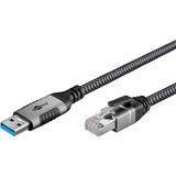 goobay Ethernet-Kabel USB-A 3.2 Gen1 Stecker > RJ-45 Stecker, LAN-Adapter schwarz/silber, 3 Meter, geflochtener Textilmantel