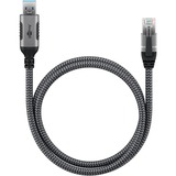 goobay Ethernet-Kabel USB-A 3.2 Gen1 Stecker > RJ-45 Stecker, LAN-Adapter schwarz/silber, 3 Meter, geflochtener Textilmantel