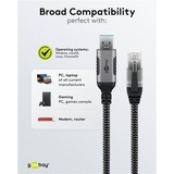 goobay Ethernet-Kabel USB-A 3.2 Gen1 Stecker > RJ-45 Stecker, LAN-Adapter schwarz/silber, 3 Meter, geflochtener Textilmantel