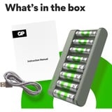 GP Batteries USB Akkuladegerät E821, mit 8 Ladeslots grau, inkl. 4x GP Akkus AAA 850mAh + 4x GP Akkus AA 2.100mAh