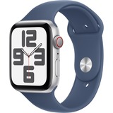 Apple Watch SE, Smartwatch silber, Aluminium, 44 mm, Sportarmband Denim M/L, Cellular