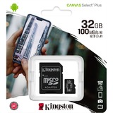 Kingston Canvas Select Plus 32 GB microSDHC, Speicherkarte schwarz, UHS-I U1, Class 10, V10, A1