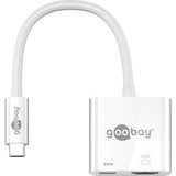 goobay USB Adapter, USB-C Stecker > USB-C Buchse + HDMI-Buchse weiß, 15cm, PD, Laden mit bis zu 60 Watt