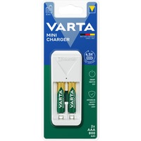 VARTA Mini Charger, Ladegerät weiß, inkl. 2x Recharge Accu Power AAA 800 mAh