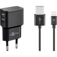 goobay Apple Lightning Dual-Ladeset 12 Watt, Ladegerät schwarz, 1 Meter Kabel