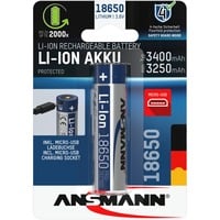 Ansmann Li-Ion Akku 3.400 mAh, mit Micro-USB Ladebuchse 18650, 1 Stück