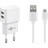 goobay Micro-USB Dual-Ladeset 18 Watt, Ladegerät weiß, 2,4 A, 1 Meter Kabel USB-A > Micro-USB