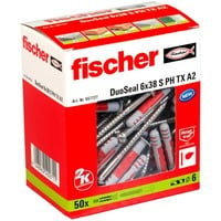 fischer Dübel DuoSeal 6x38 S PH TX A2 hellgrau/rot, 50 Stück, mit rostfreien Schrauben