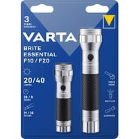 VARTA Brite Essential Twin Pack F10 & F20, Taschenlampe silber/schwarz, zwei Taschenlampen