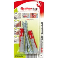 fischer Dübel DUOPOWER 12x60 S K hellgrau/rot, 2 Stück, mit Schraube